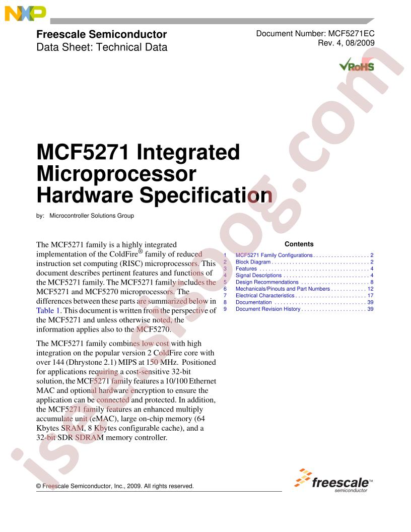 MCF5270, 71 Tech Data
