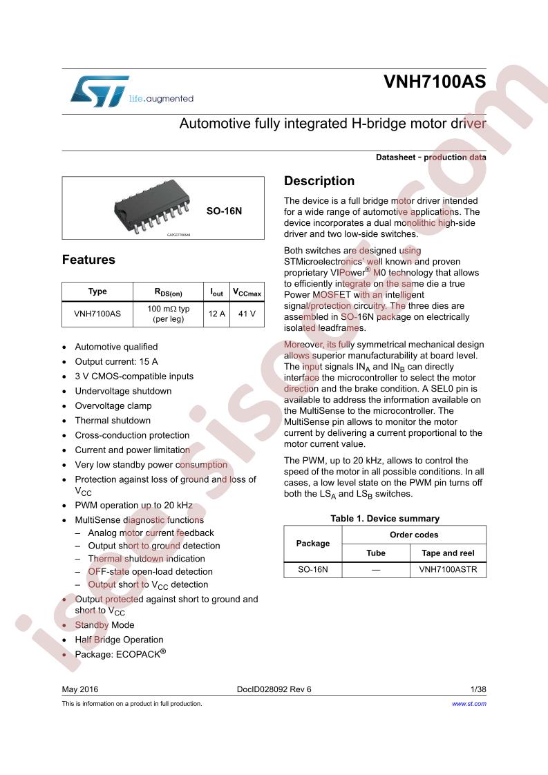 VNH7100AS Datasheet