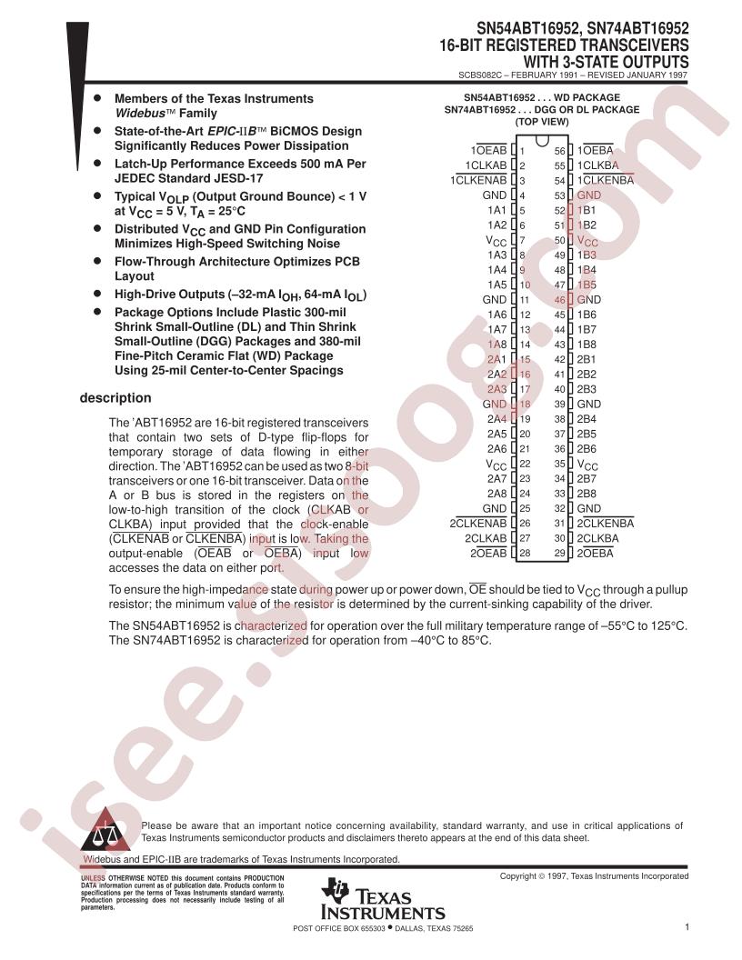SN54ABT16952, SN74ABT16952