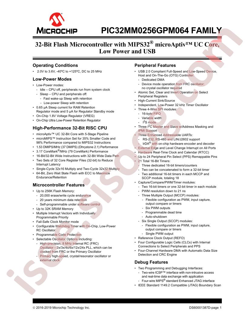 PIC32MM0256GPM064 Family Datasheet