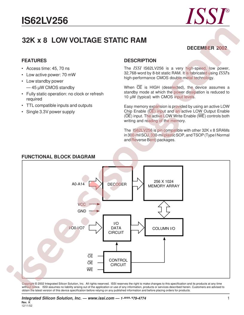 IS62LV256 Datasheet