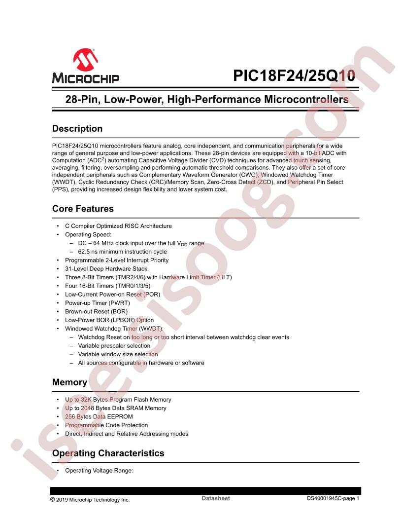 PIC18F24/25Q10 Datasheet