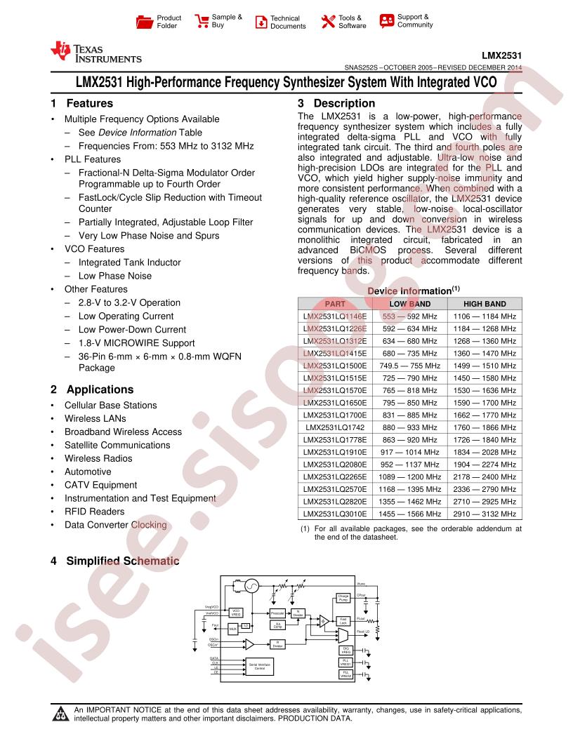 LMX2531 Datasheet