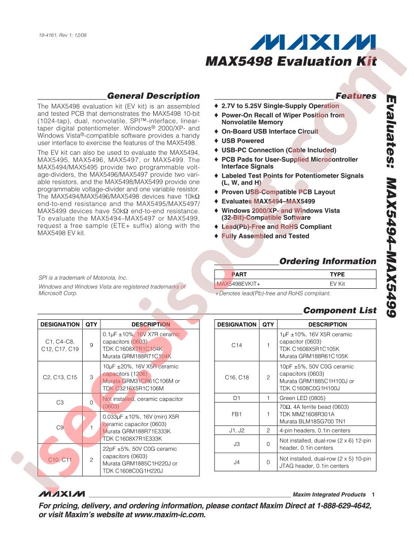 MAX5498 Eval Kit