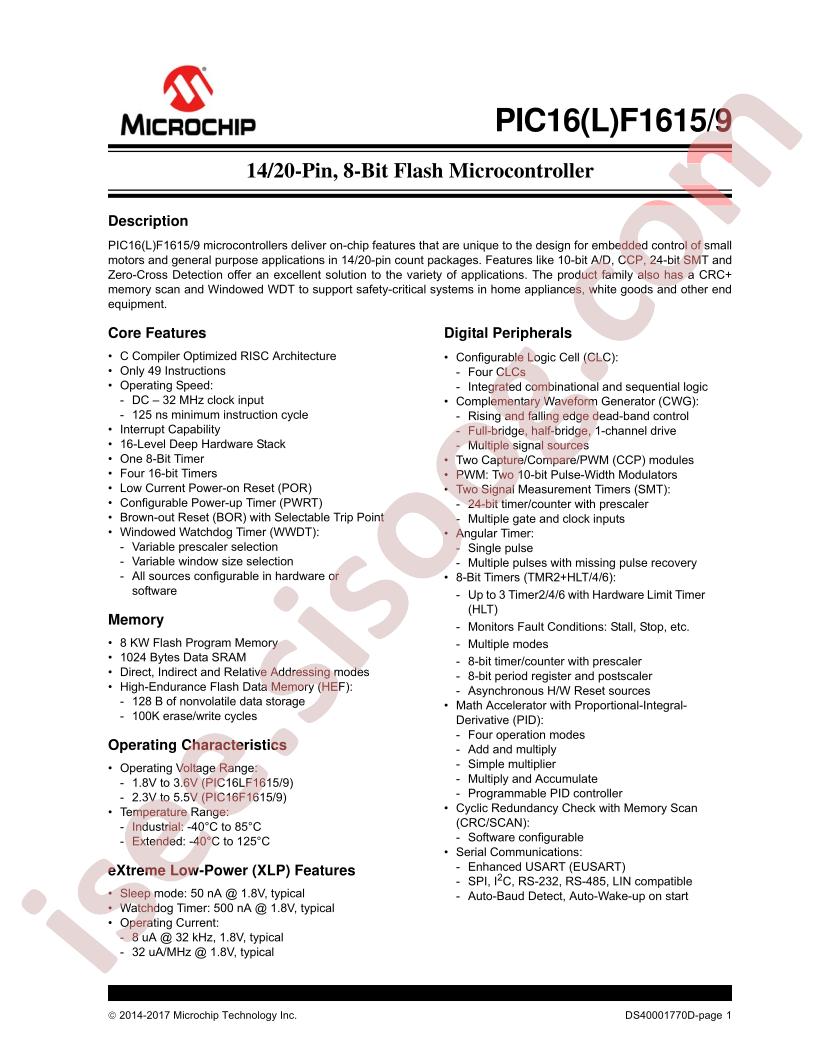 PIC16(L)F1615,19 Datasheet