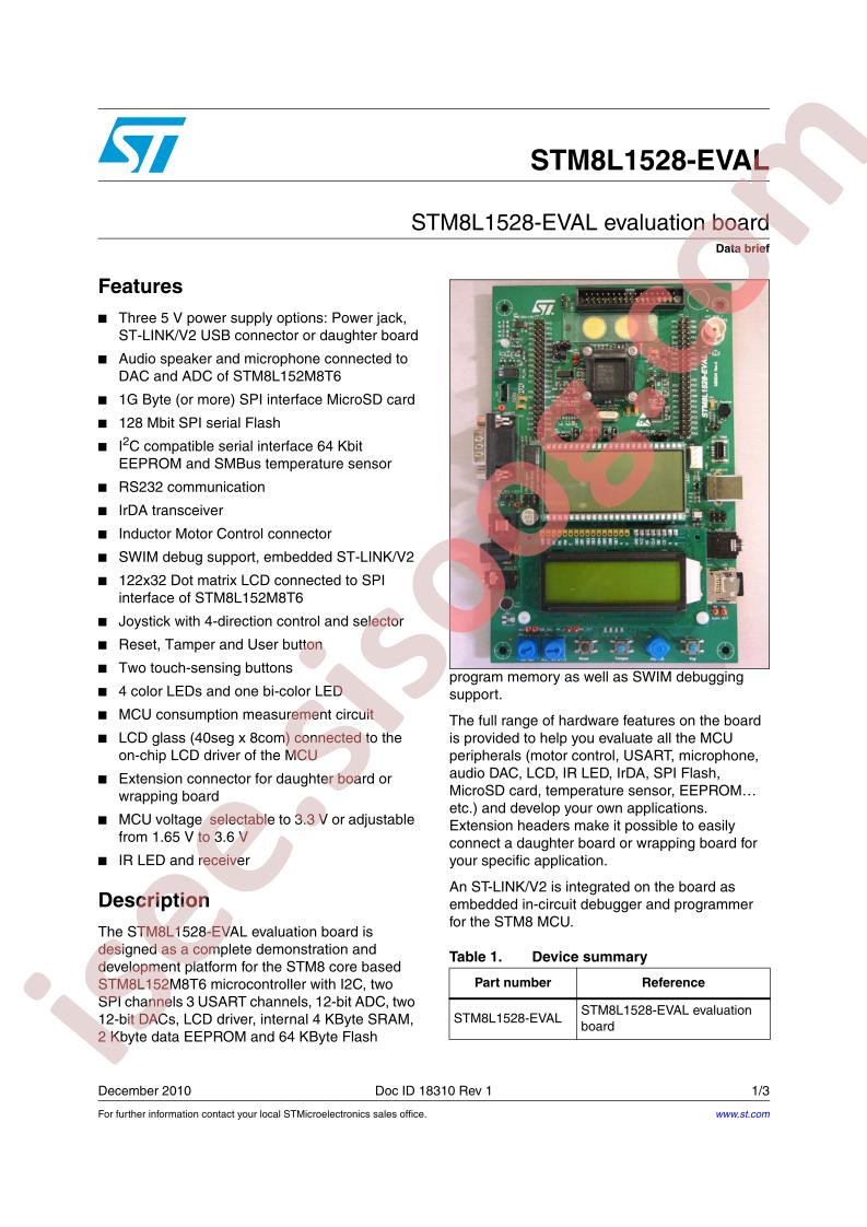 STM8L1528-EVAL Brief