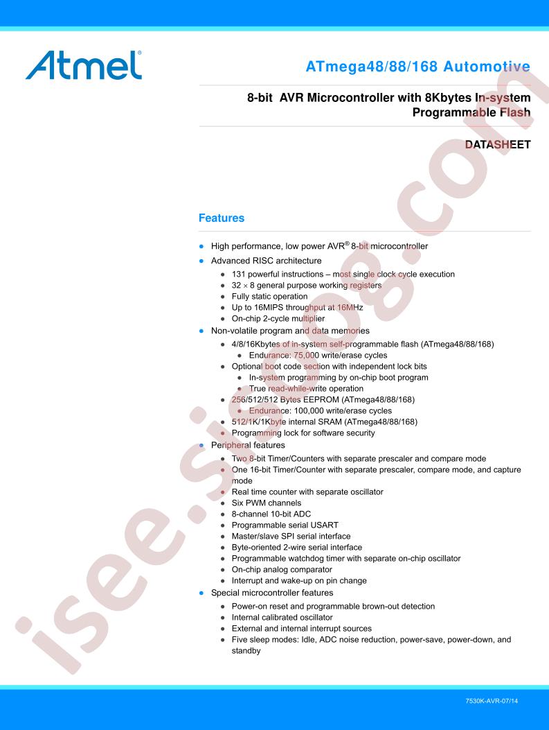 ATMEGA48/88/168 Auto Datasheet