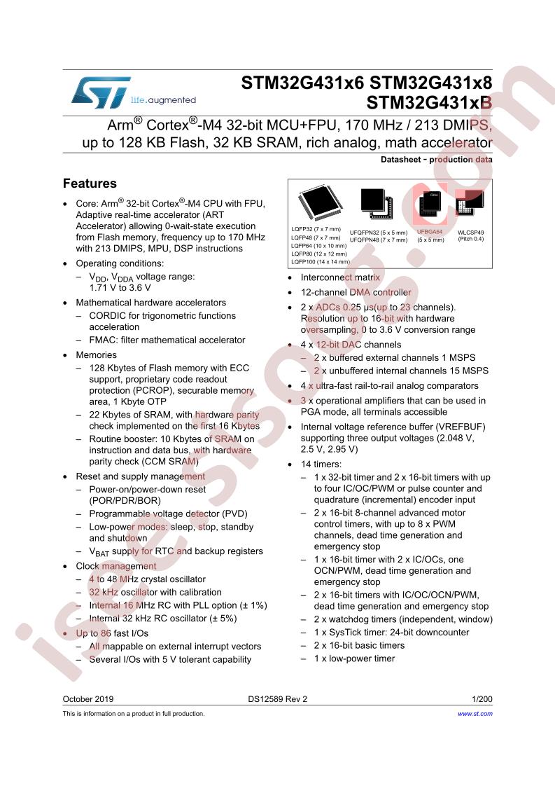 STM32G431zzzz Datasheet