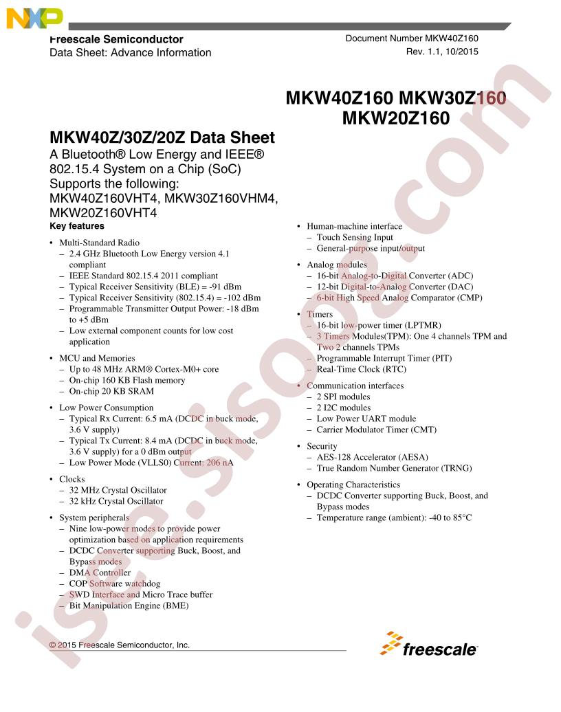 MKW40Z, 30Z, 20Z Datasheet