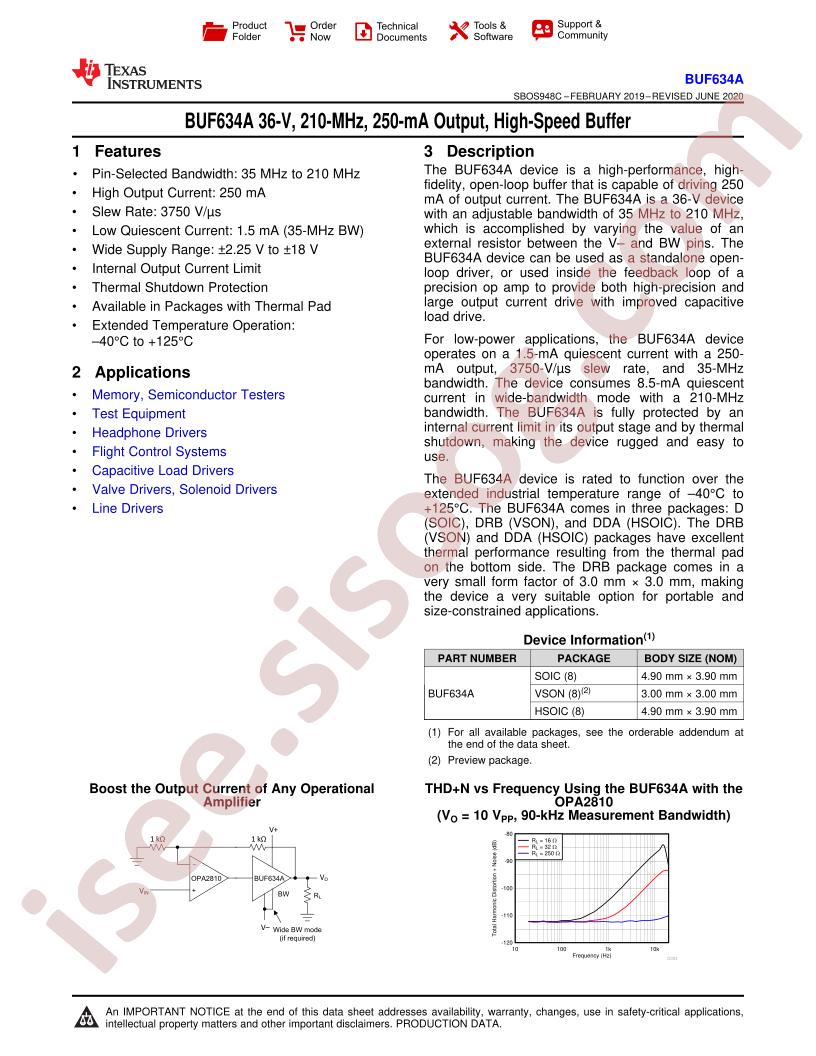BUF634A Datasheet