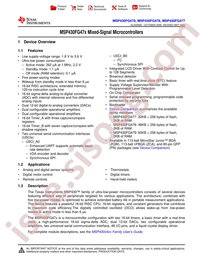MSP430FG47x Datasheet