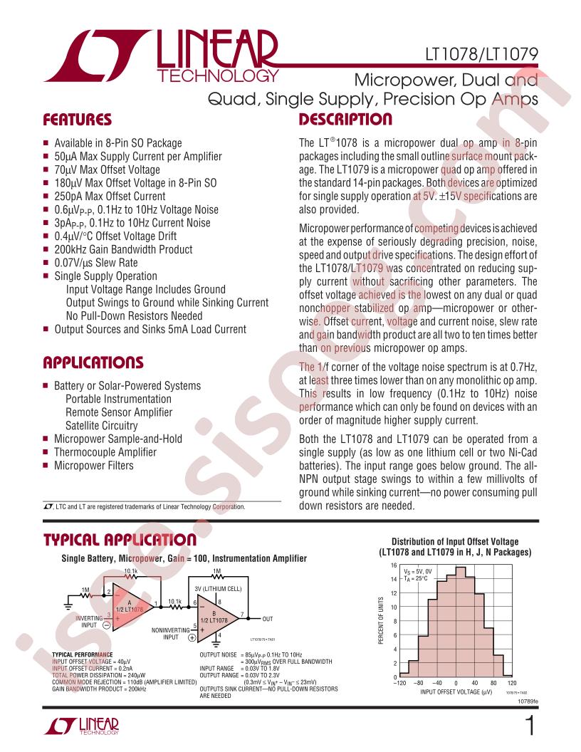LT1078, LT1079 Datasheet
