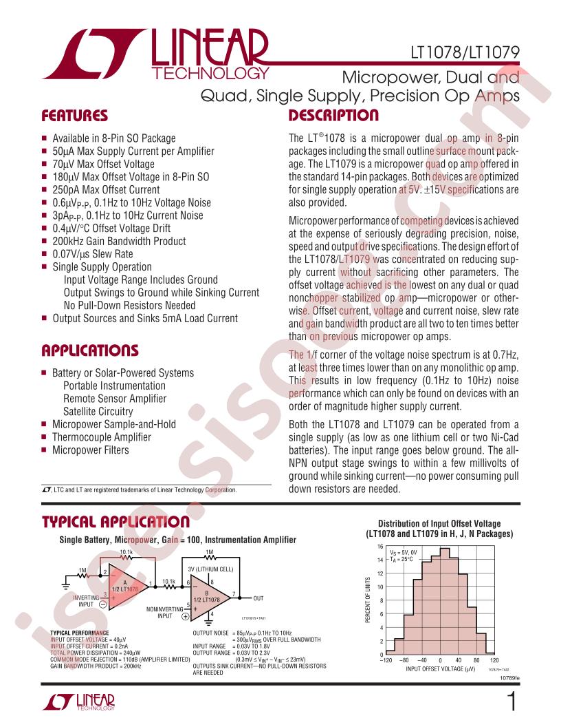 LT1078, LT1079 Datasheet