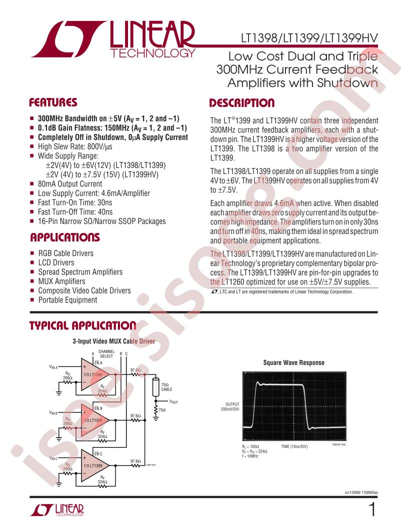 LT1398/99/99HV