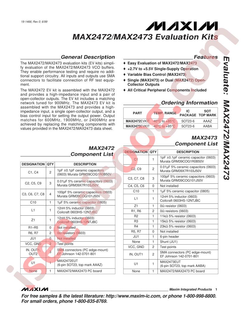 MAX2472/73 Eval Kits