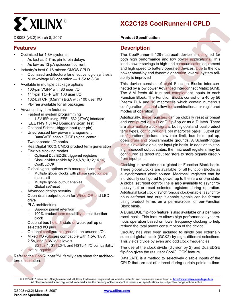 XC2C128 Datasheet