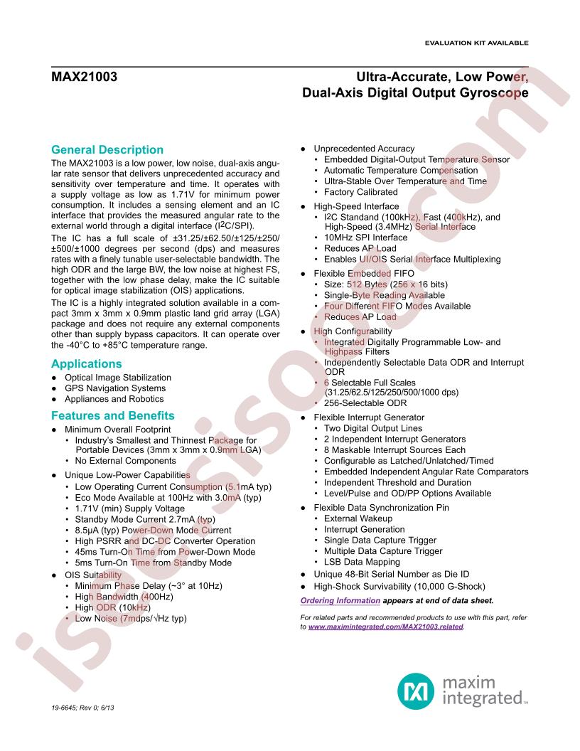 MAX21003 Datasheet