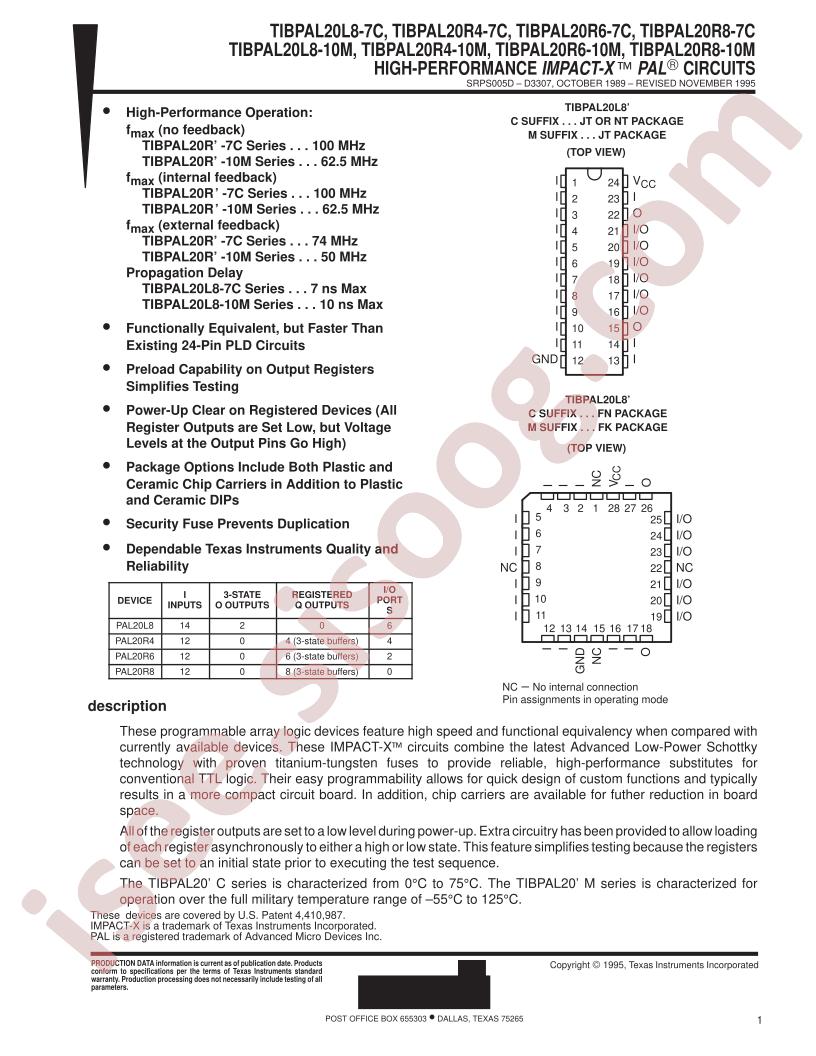 TIBPAL20L8/R4/6/8-7C, -10M