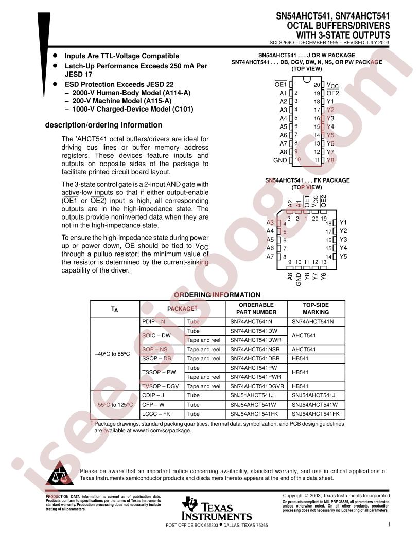 SN74AHCT541, SNJ54AHCT541