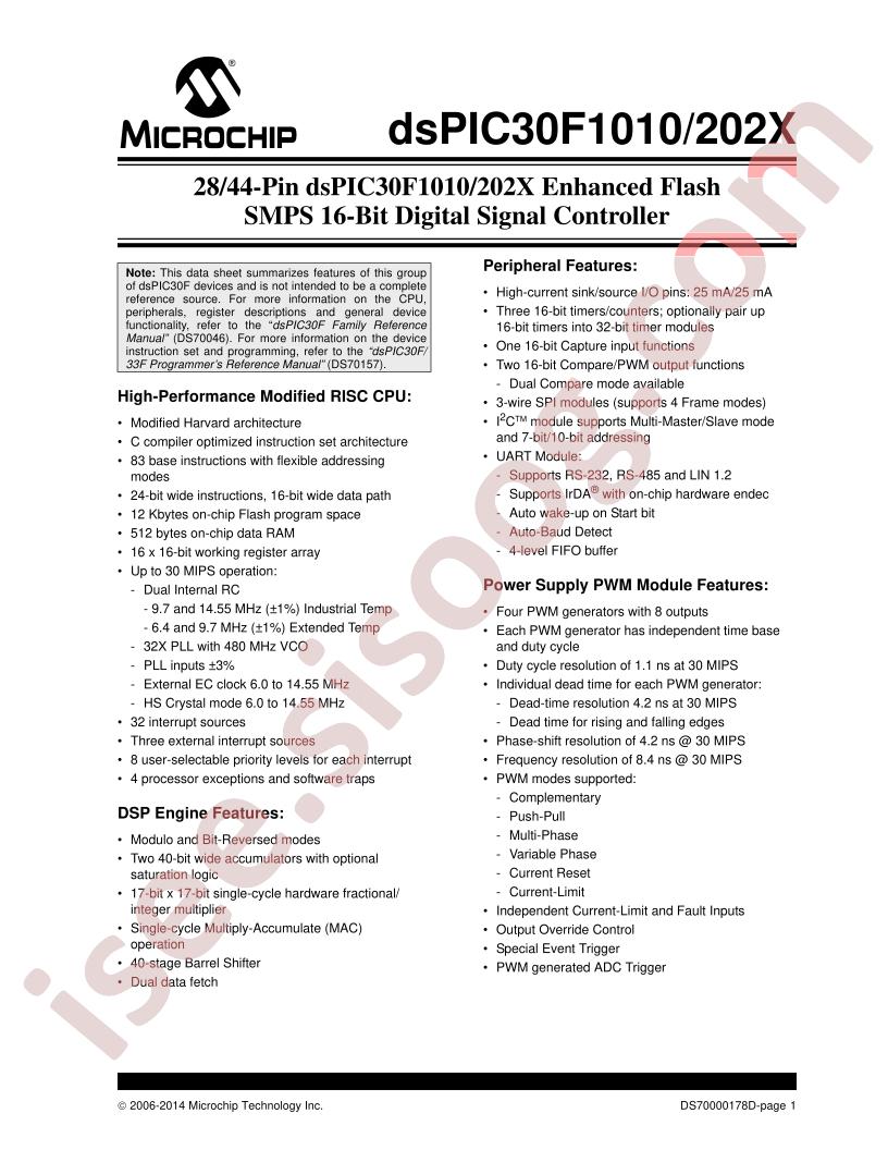 dsPIC30F1010/202x Datasheet