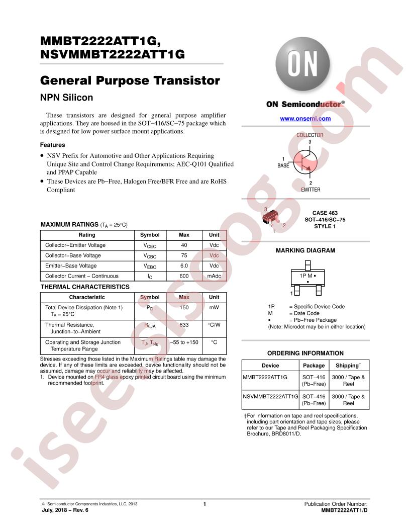MMBT2222AT Datasheet