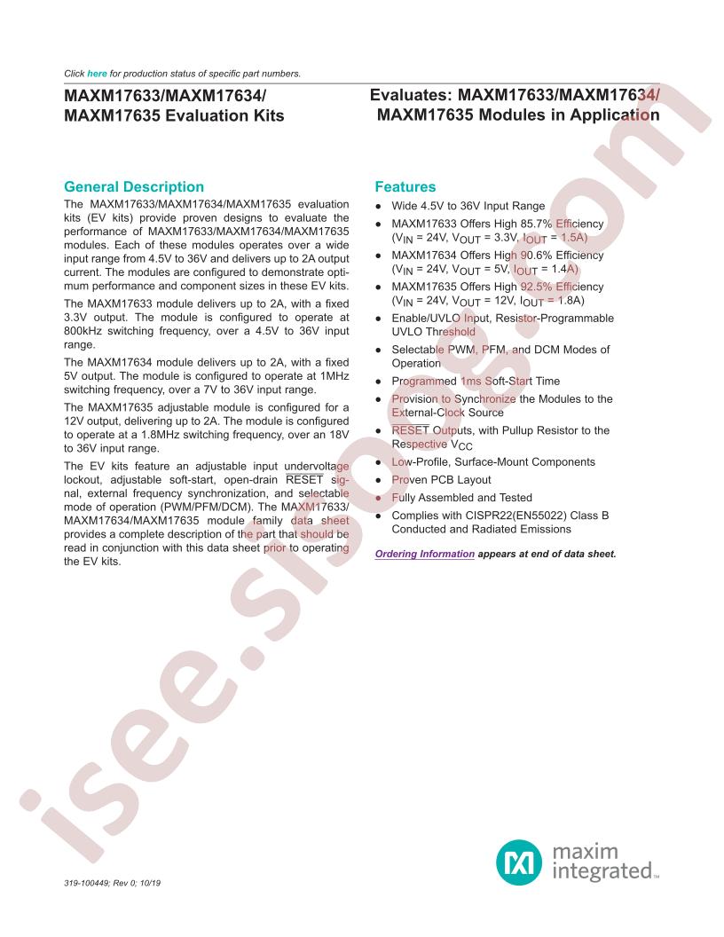 MAXM17633-35 Evaluation Kits