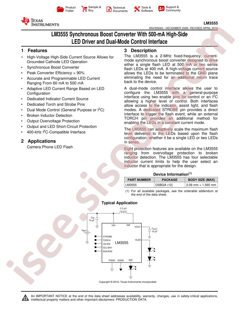 LM3555 Product Brief