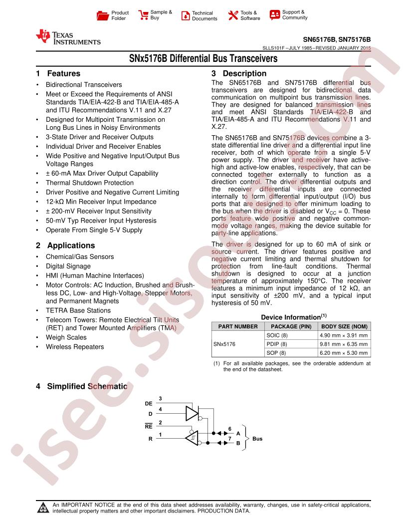 SN65176B, 75176B Datasheet