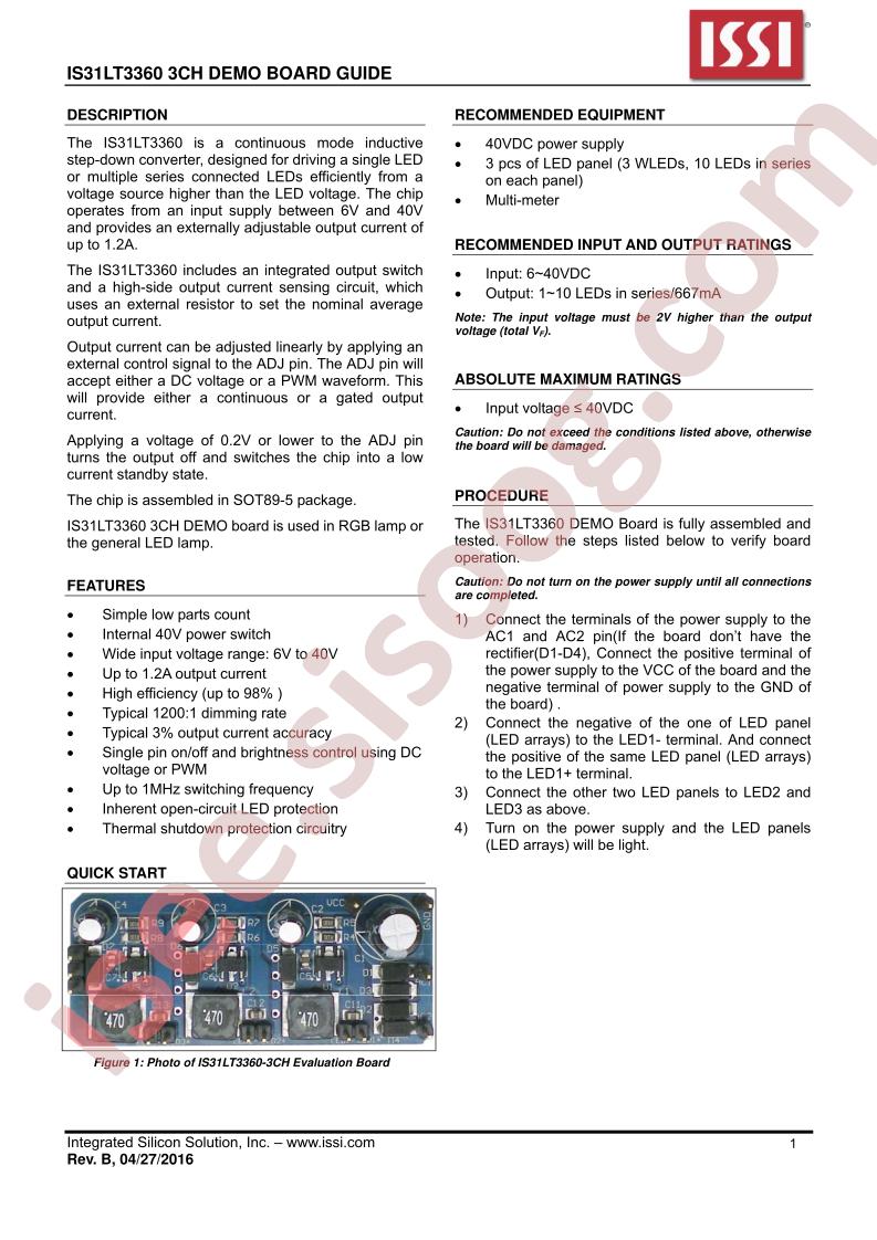 IS31LT3360 3CH DEMO Brd Guide