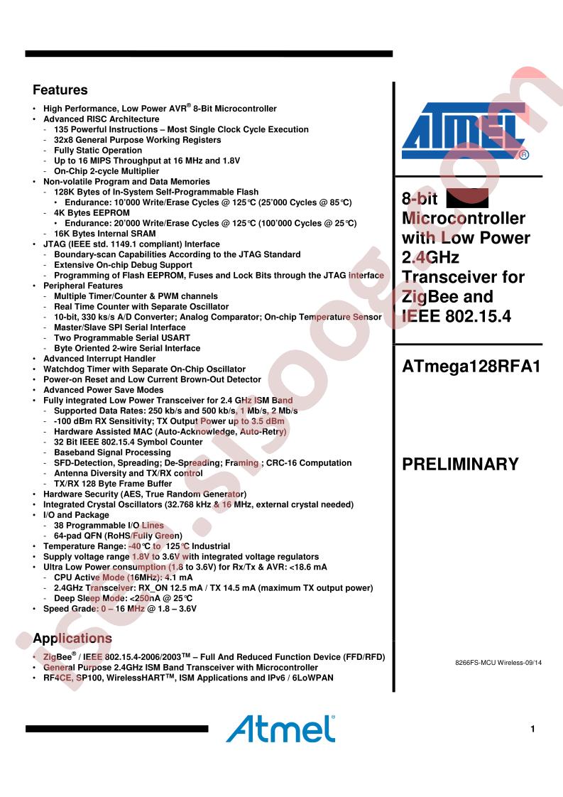 ATmega128RFA1 Summary