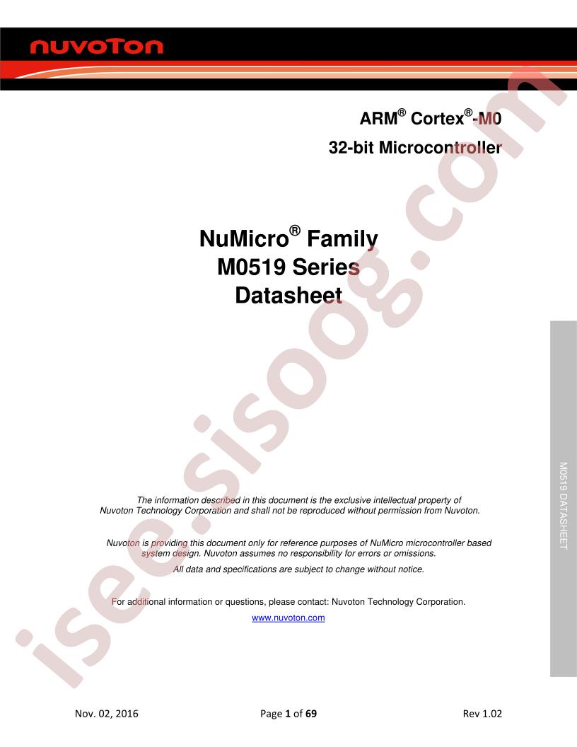 M0519 NuMicro Datasheet