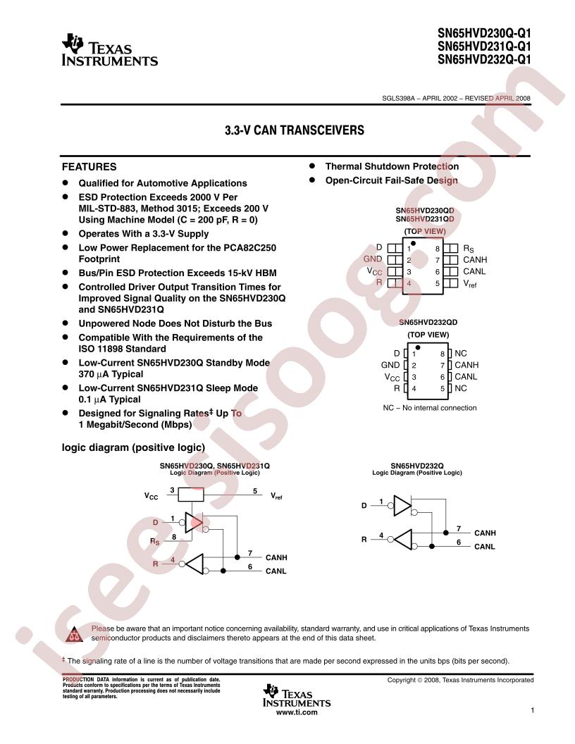 SN65HVD23xQ, 23xQ-Q1 Datasheet