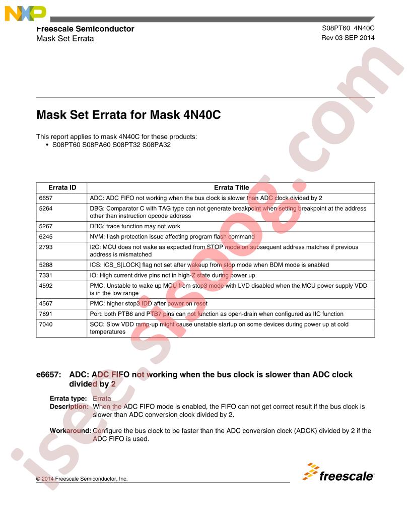 MC9S08PT60 Mask Errata