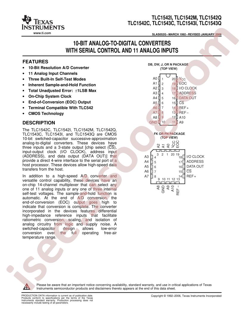 TLC1542I/M/Q/C, TLC1543C/I/Q