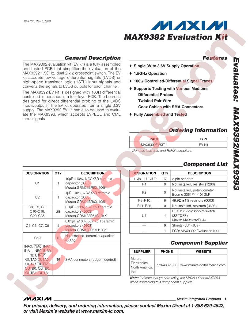MAX9392 Eval Kit