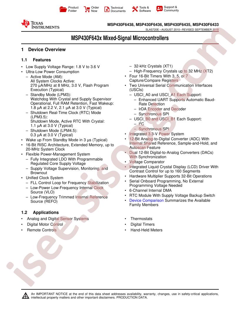 MSP430F643x Datasheet