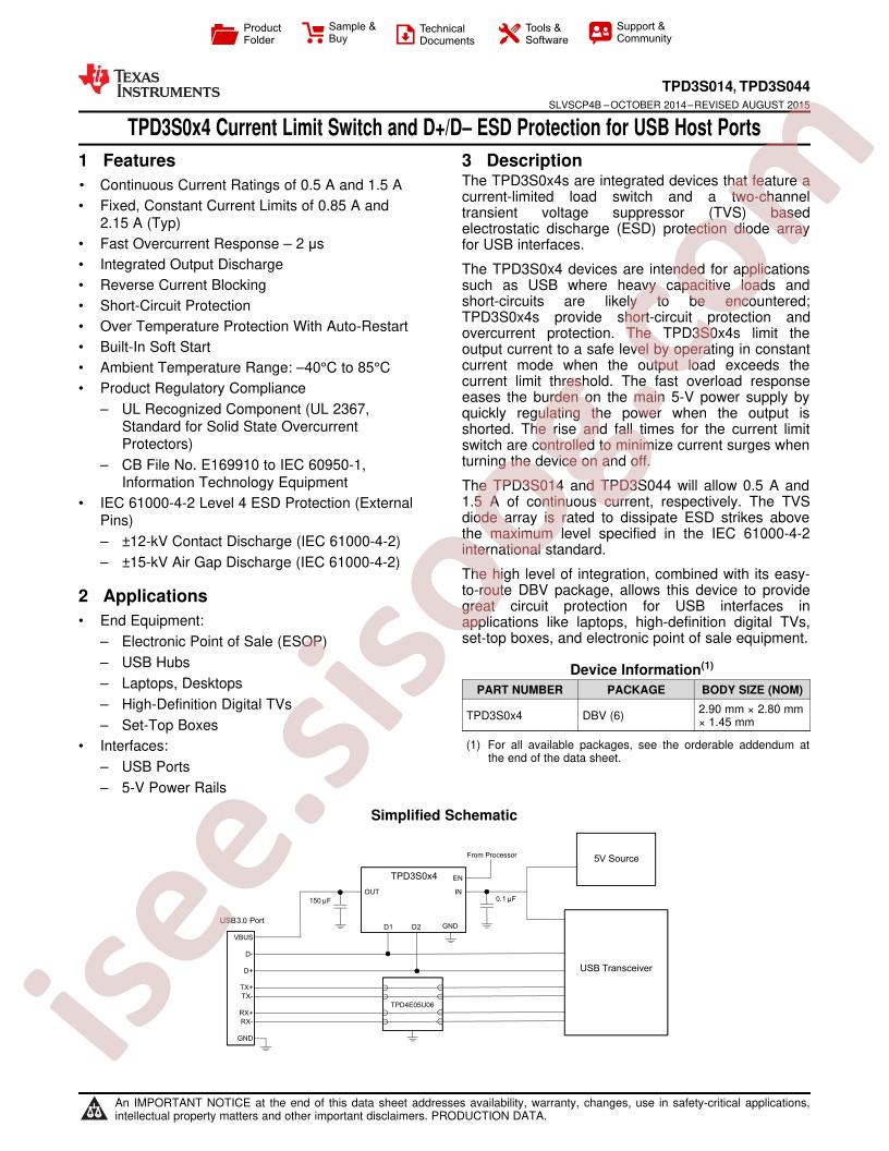 TPD3S014, TPD3S044 Datasheet