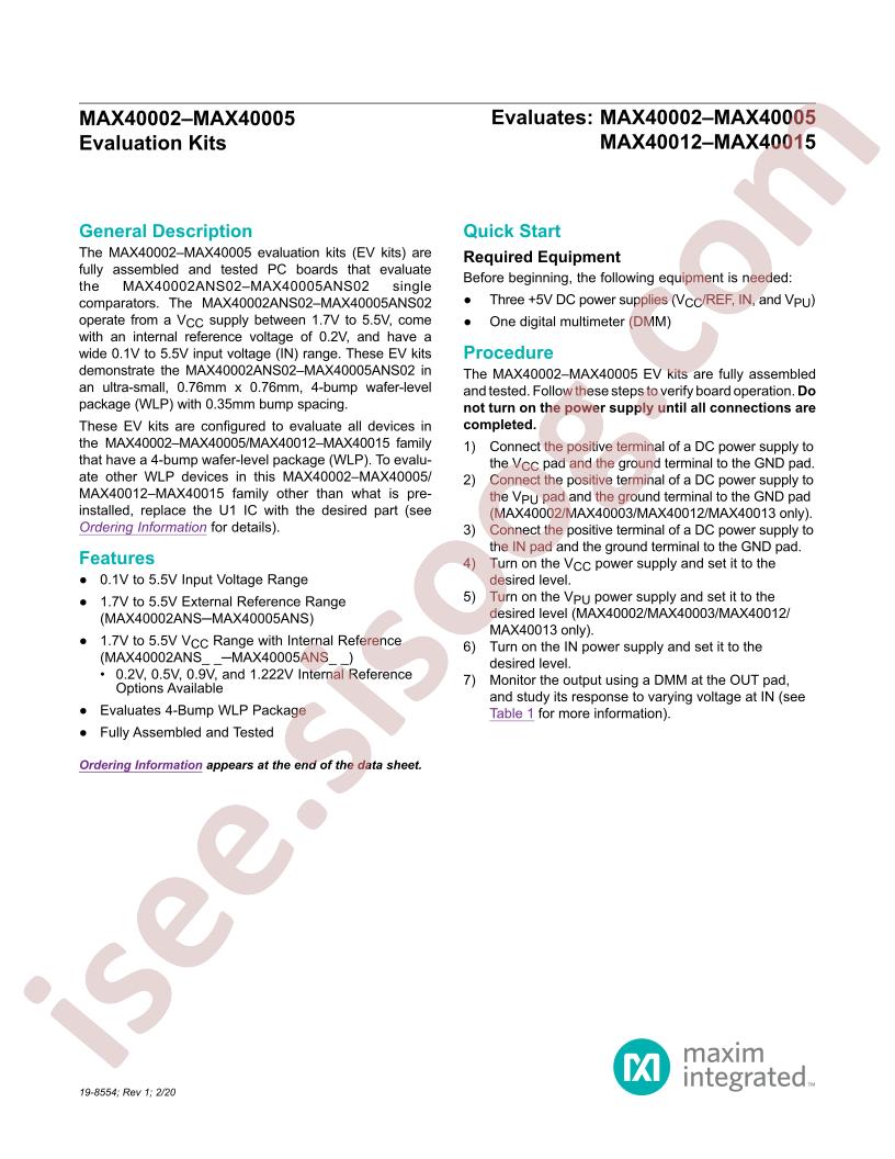 MAX40002-05 Eval Kits