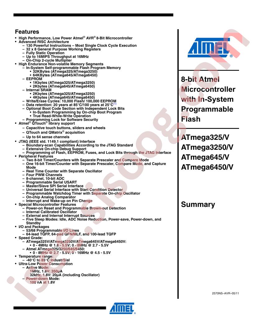 ATMEGA325, 645, 3250, 6450(V) Summary