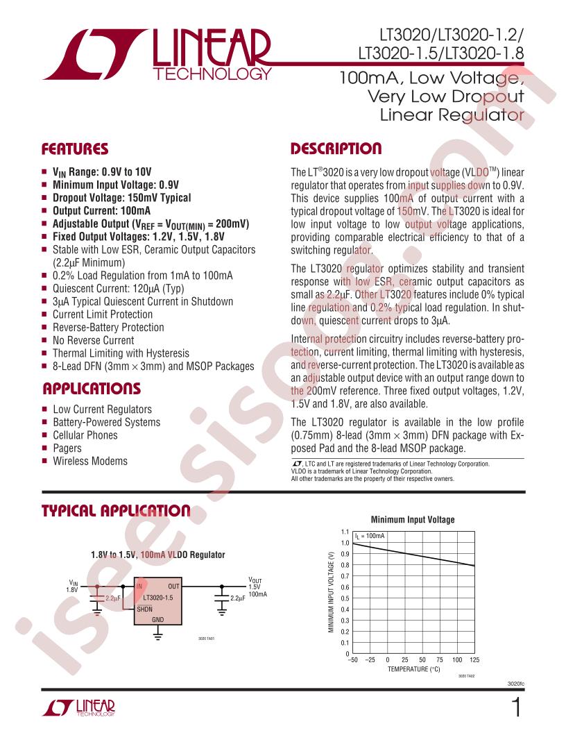 LT3020(-1.2,-1.5,-1.8) Datasheet