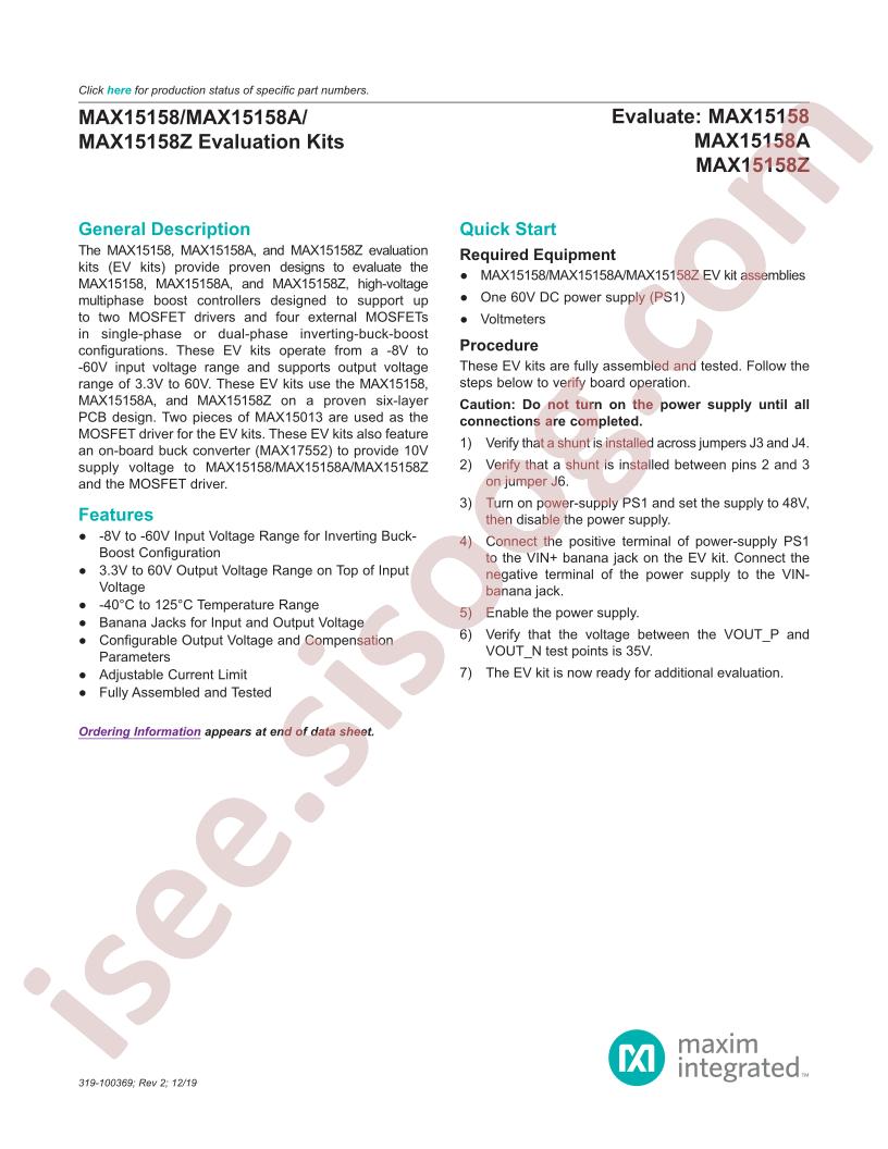 MAX15158/A/Z Evaluation Kits~
