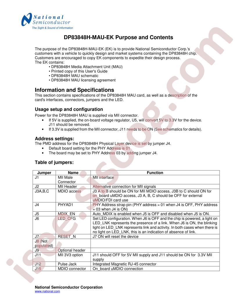 DP83848H-MAU-EK Purpose & Contents