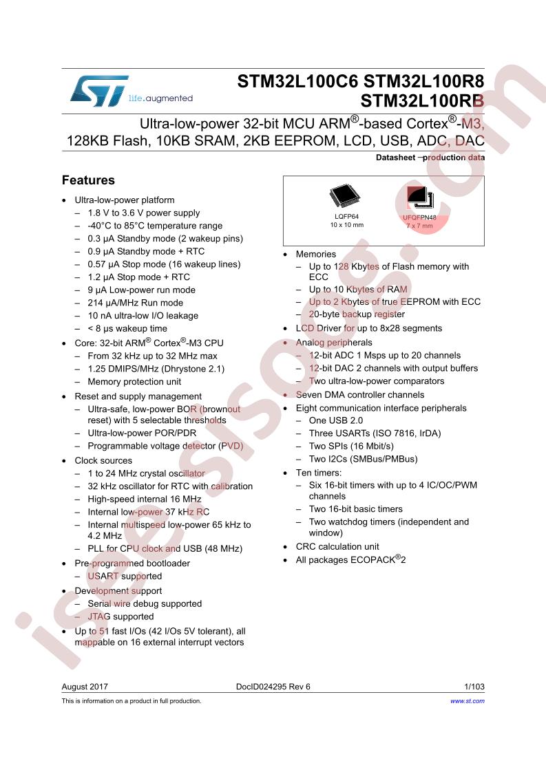 STM32L100C6,R8,RB Datasheet