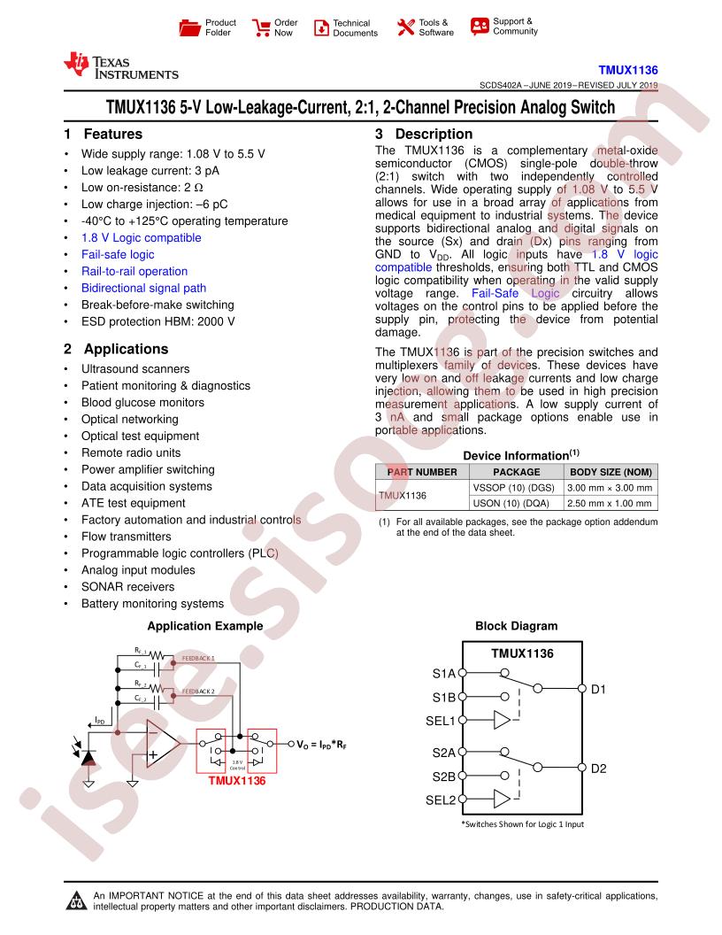 TMUX1136 Datasheet