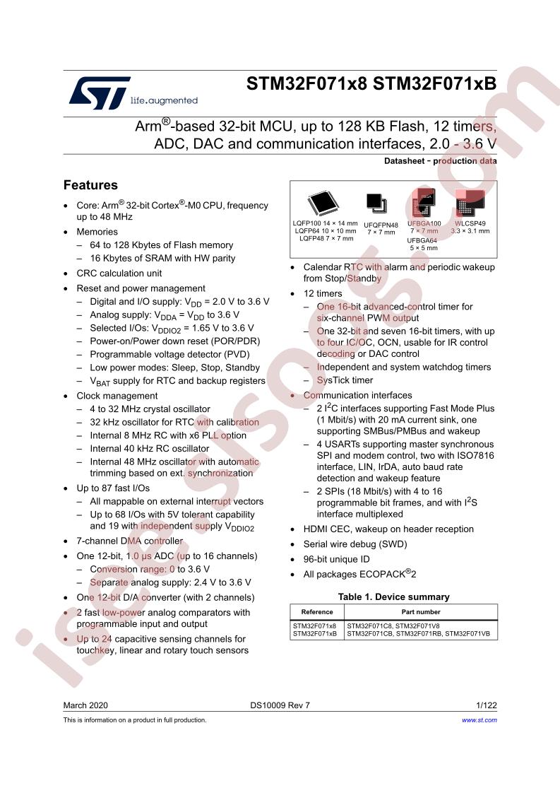 STM32F071x8, STM32F071xB