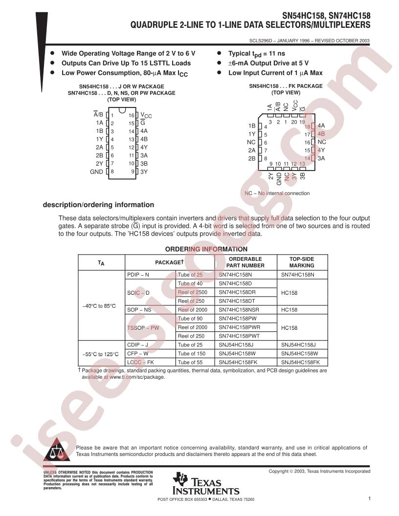 SN54HC158, SN74HC158