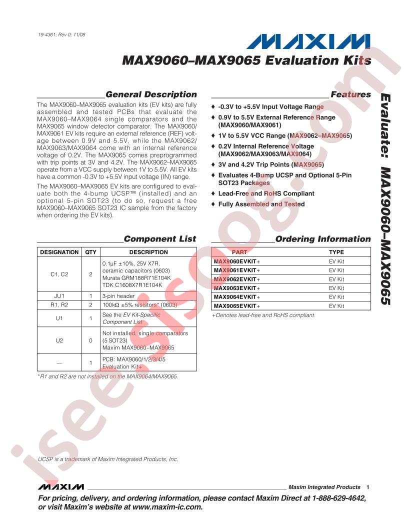 MAX9060-65 Eval Kits