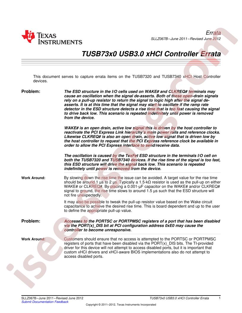 TUSB7320,40 Errata
