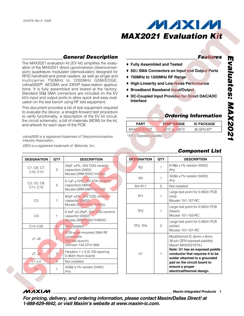 MAX2021 Eval Kit