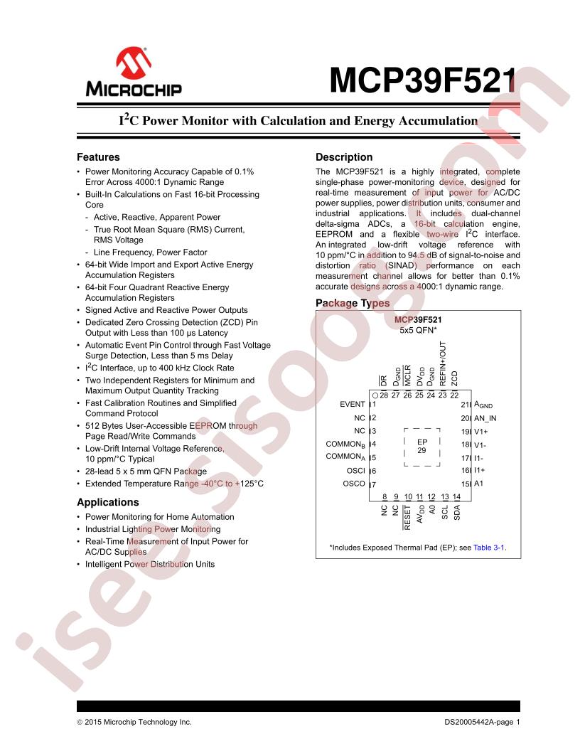 MCP39F521 Datasheet